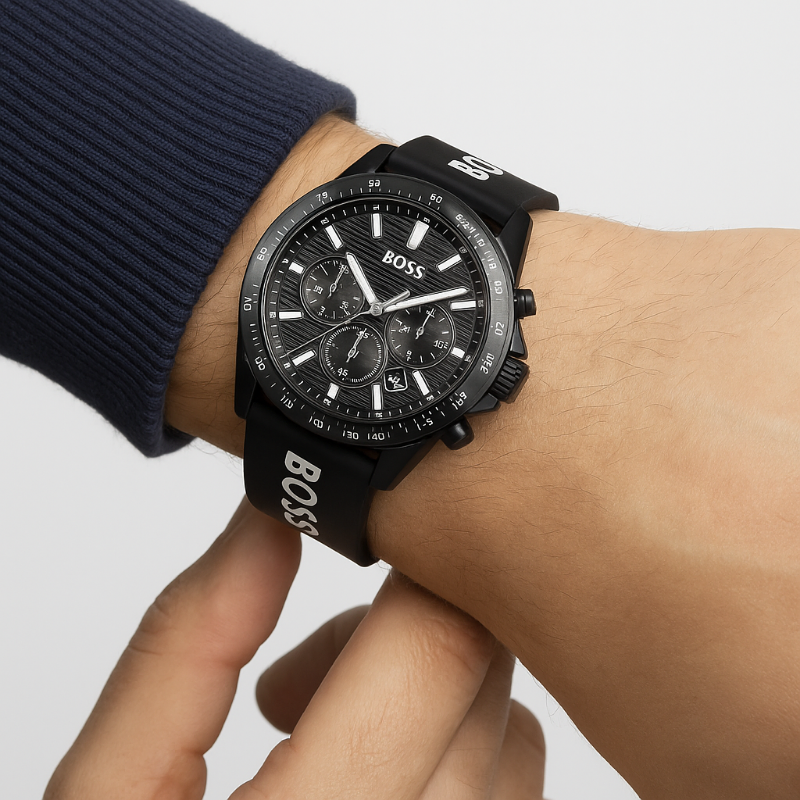 Hugo Boss Strike Chrono Men's Watch in Black Silicone